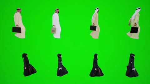 3D animation of Arab couples walking and shopping in Dubai shops from a side Video stock 252661841
