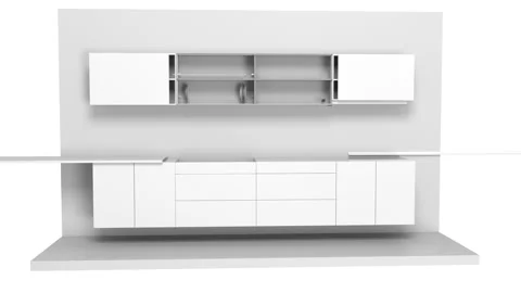 3d animation of assembly and disassembly of kitchen furniture on a white Stock Footage 157427104