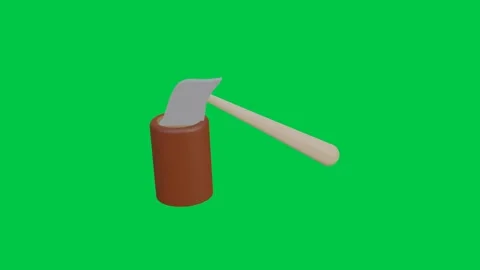 3D Animation of Axe Chopping a Log on Green Background Stock Footage 308282160