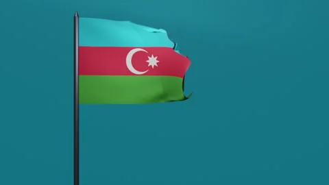 3D animation of Azerbaijan flag waving in the wind on a blue background. Stock Footage 208762248