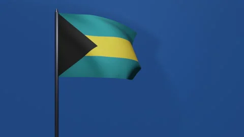 3D animation of Bahamas flag waving in the wind on a blue background. Stock Footage 208762567