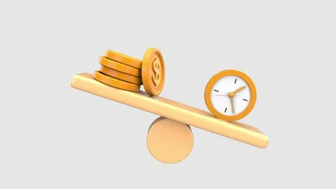 3d animation balance between time and money, clock and coins balanced on a .. Stock Footage 310418947