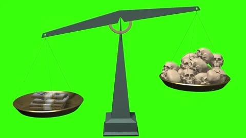 3D animation of balance scales comparing stacks of US dollar bills and multip Stock Footage 327966570