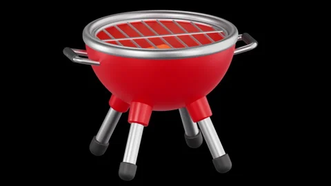 3D Animation of Barbeque Grill, Color Key, Alpha Channel Stock Footage 276960745