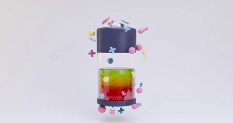 3D animation of a battery charging surrounded by energy symbols, lightning b Stock Footage 321889768