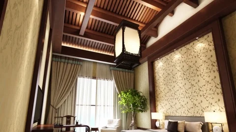 3d animation of bedroom of traditional eastern style Video stock 73536545