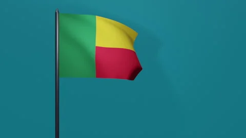 3D animation of Benin flag waving in the wind on a blue background. Stock Footage 208764054