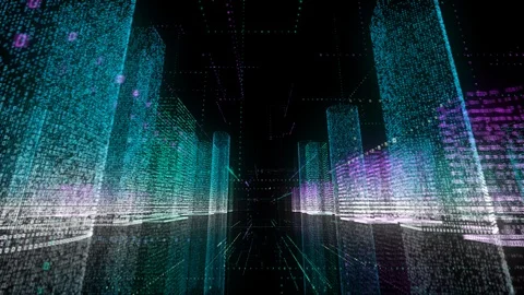 3d animation binary business city wireframe bright building architecture cable Stock Footage 93565106