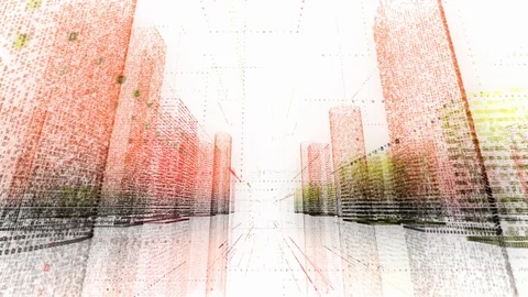 3d animation binary business city wireframe bright building architecture cable Видео 94500168