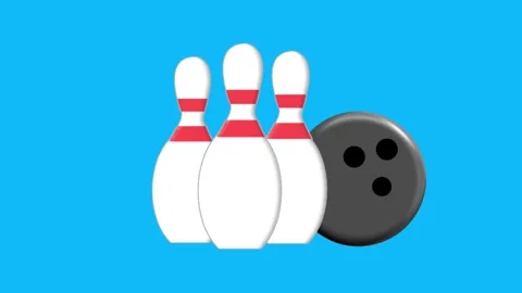 A 3D animation of a black bowling ball and white pins Stock-Footage 332184500