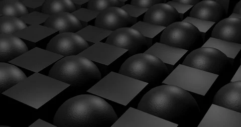 3D animation. Black spheres and cubes or boxes are moving randomly, rising up Stock Footage 127112253