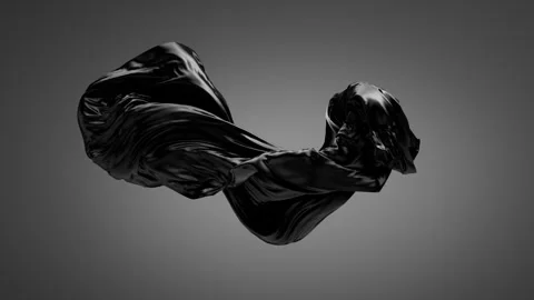 3d animation. Black textile cloth levitating in the darkness Stock Footage 322134872