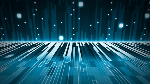 3D animation of blue rectangle bars moving towards the screen with Stock Footage 125612227