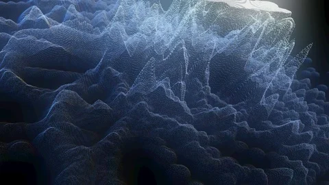 3D animation blue white surface particle wave terrain surface Video stock 109210591