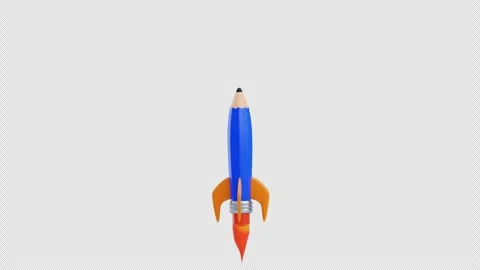 3D Animation of Boost Knowledge 3D Icon. Pencil rocket launching up 3d Anim.. Stock Footage 311305376