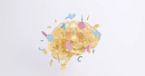3D animation of a brain by floating abstract elements of ideas, thoughts Stock-Footage 321889780