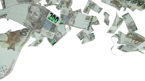 3D animation of Brazilian real notes Falling On Green screen Stock Footage 252496836