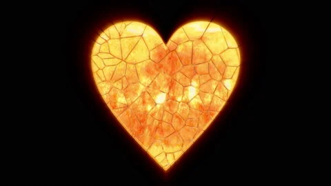 3D animation of burnt heart with alpha channel. Shards of burning stone move ins Stock Footage 108281503