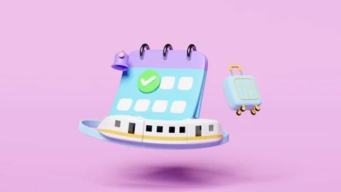 3d animation, calendar with suitcase, sky train transport toy, checkmark icon Stock Footage 212380351