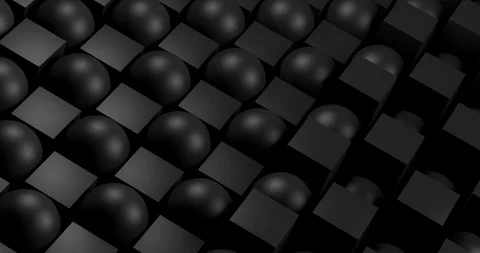3D animation. Camera moving around black spheres and cubes or boxes which are Stock Footage 127114167