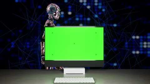 3D animation with camera zooming into green screen. Computer monitor Stock Footage 323767412