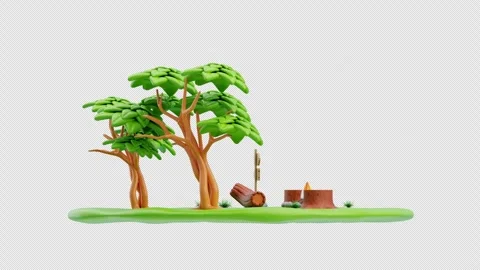 3d animation of camping scene with fire and green trees Stock Footage 318999258