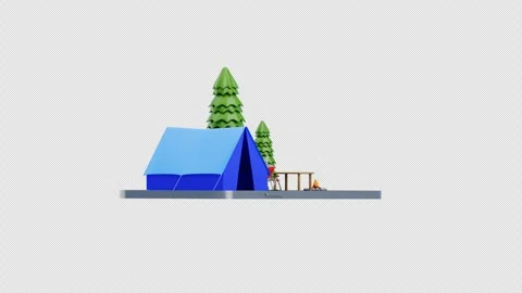 3d animation of camping scene on mobile device Stock Footage 319214965
