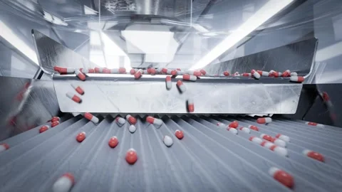 3D animation of capsules being aligned by a vibrating feeder system. Capsul.. Stock Footage 309401276