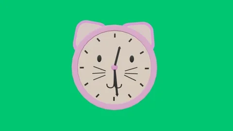 3D Animation of Cat Clock with Fast-Spinning Hands on Green Background Stock Footage 308282131