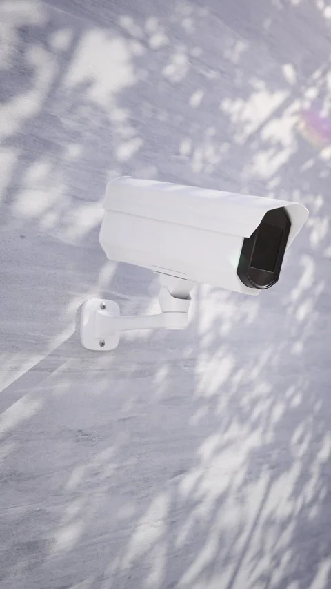 3D Animation of CCTV Surveillance Camera with Leaf Shadows on Wall concrete Stock Footage 339373162