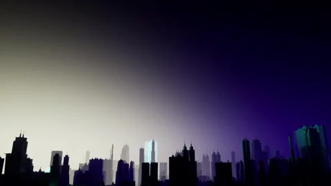 3d animation of city scape view. Purple futuristic city with cyberpunk build Stock Footage 306126526