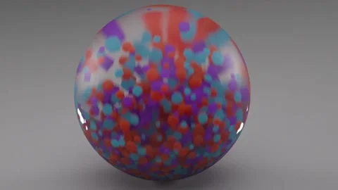 3D Animation Clear Sphere with Falling Various Shapes in Different Colors Vidéo 201503122
