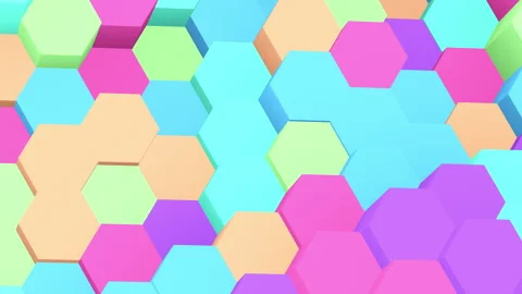 3D animation of closeup colourful hexagon pipes random waving Stock Footage 277364992