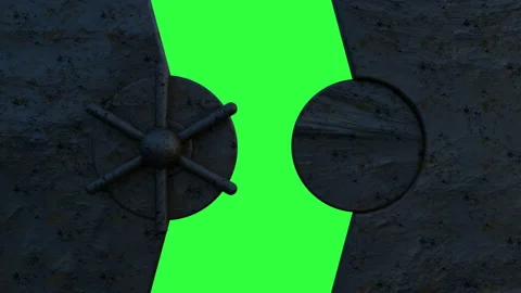 3d animation of closing the iron rusted hatchway with green screen and alpha cha Stock Footage 110334614