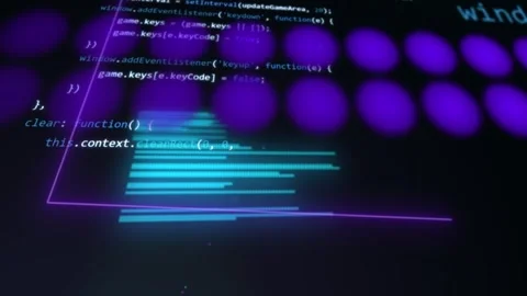 3d animation of code with glowing neon elements. Software application  Stock Footage 280548906