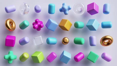 3d animation, collection of spinning assorted colorful geometric shapes Stock Footage 207871459