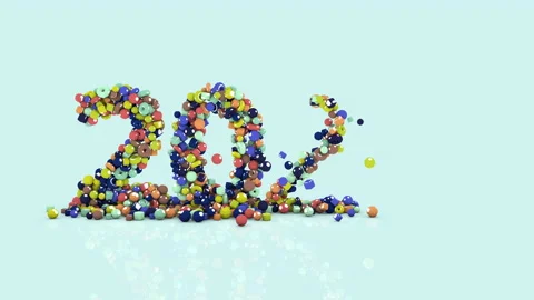 3D animation from colored objects, colorful 2023 year, from falling shapes Stock Footage 219234833