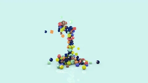 3D animation from colored objects, colorful number one, from falling shapes Video stock 219235160