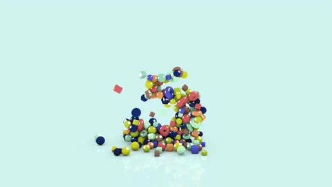 3D animation from colored objects, colorful number three, from falling shapes Video stock 219235167
