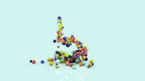 3D animation from colored objects, colorful number five, from falling shapes Video stock 219235176