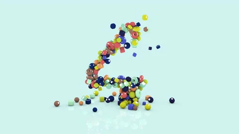 3D animation from colored objects, colorful number four, from falling shapes Video stock 219235185