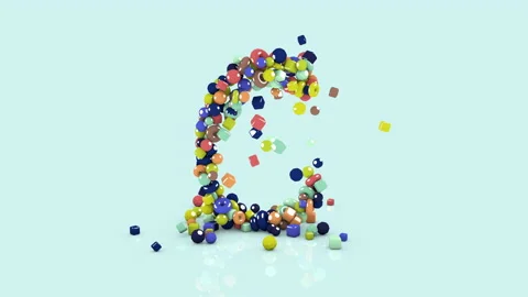 3D animation from colored objects, colorful number six, from falling shapes Video stock 219235189