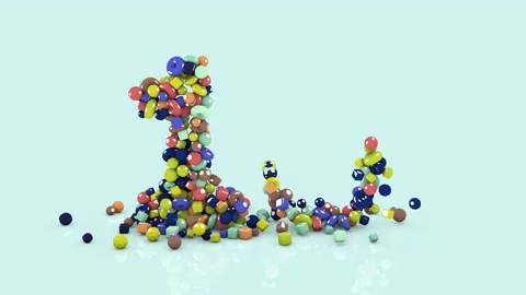 3D animation from colored objects, number animated number ten from falling Stock Footage 212929489