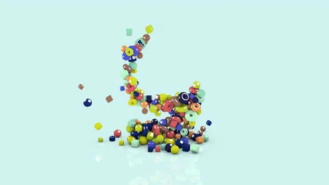 3D animation from colored objects, number animated number nine, from falling Stock Footage 212966397