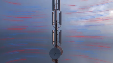 3d Animation of a communication tower sending and receiving radio wave signals Stock Footage 346581580