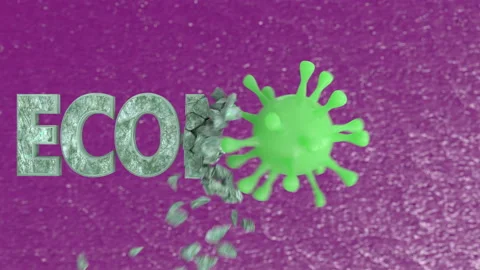 3d animation of the coronavirus appears, and then destroys the word “Economy Stock Footage 127724490