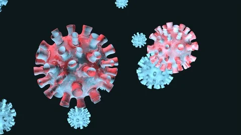 3d animation of coronavirus flying on black background close up Stock Footage 127056375