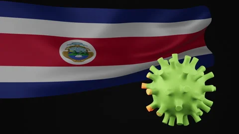 3D animation of Costa Rica flag waving in the disappearance of the covid virus Stock Footage 179078734