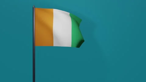 3D animation of Cote d'Ivoire or Ivory Coast flag on a blue background. Stock Footage 208767041