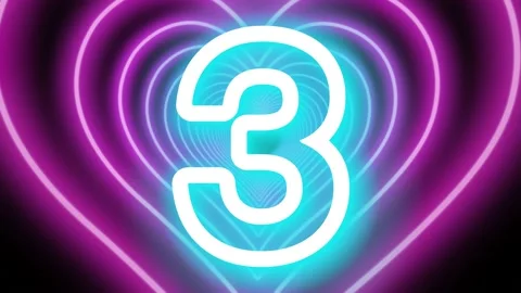 3d animation countdown neon numbers from 5 to 1 love 3d hearts valentine Stock Footage 231384785